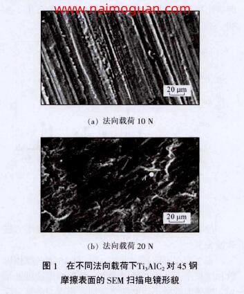 圖l 在不同法向載荷下Ti AIC 對45鋼 摩擦表面的SEM掃描電鏡形貌